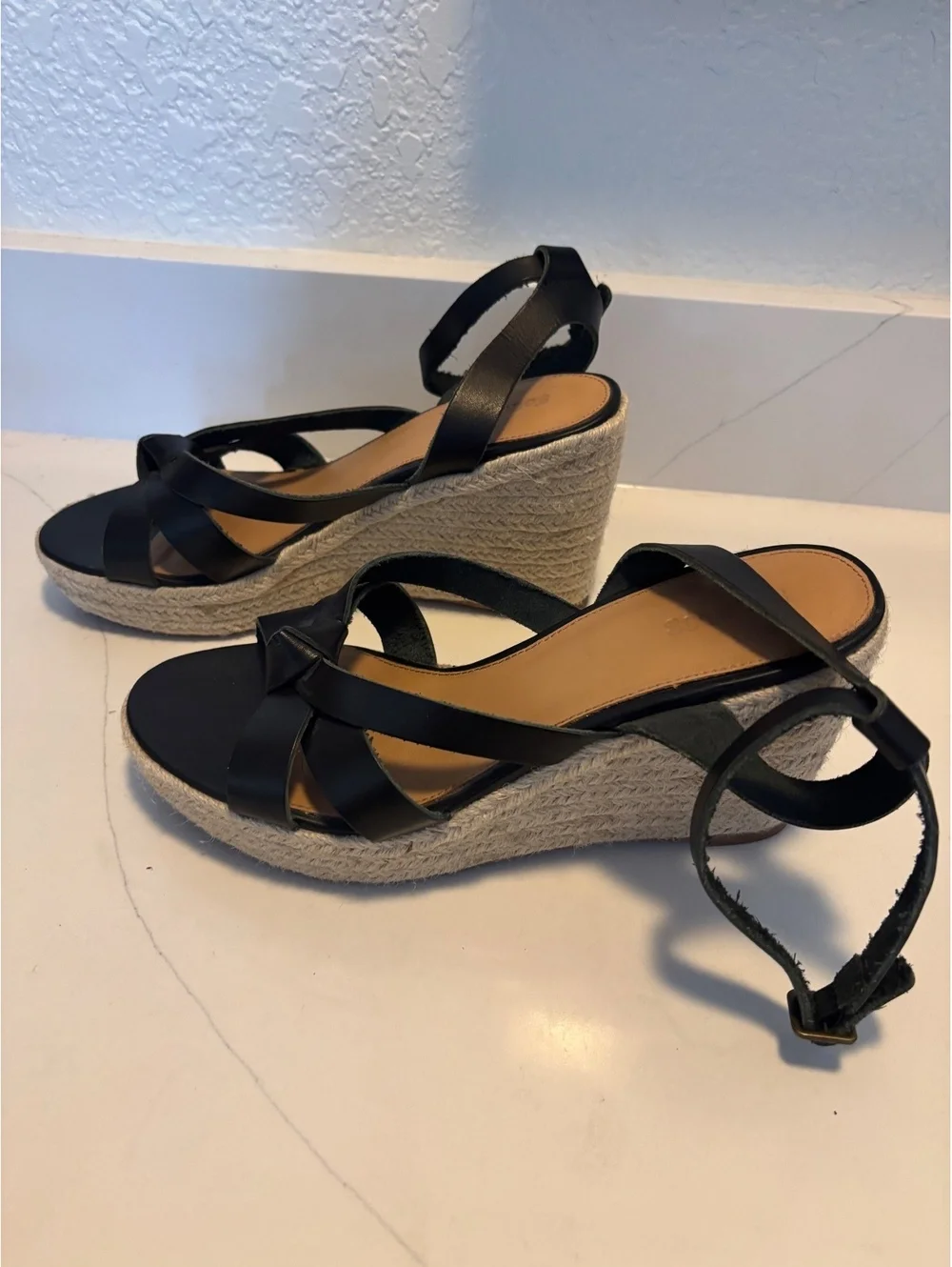 Soludos Charlotte Black Leather Wedge Espadrille Sandal